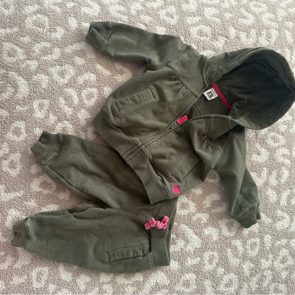 Carter's Tan Baby Hoodie with Pink Trim